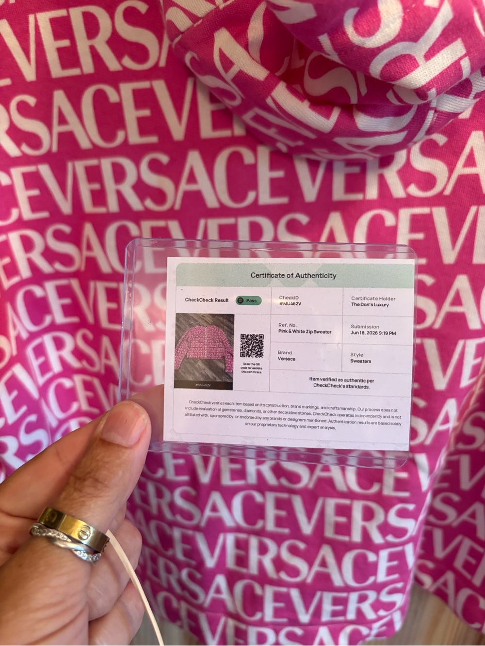 Versace Pink All-Over Logo Zip Hoodie sweatshirt - Picture 8 of 8
